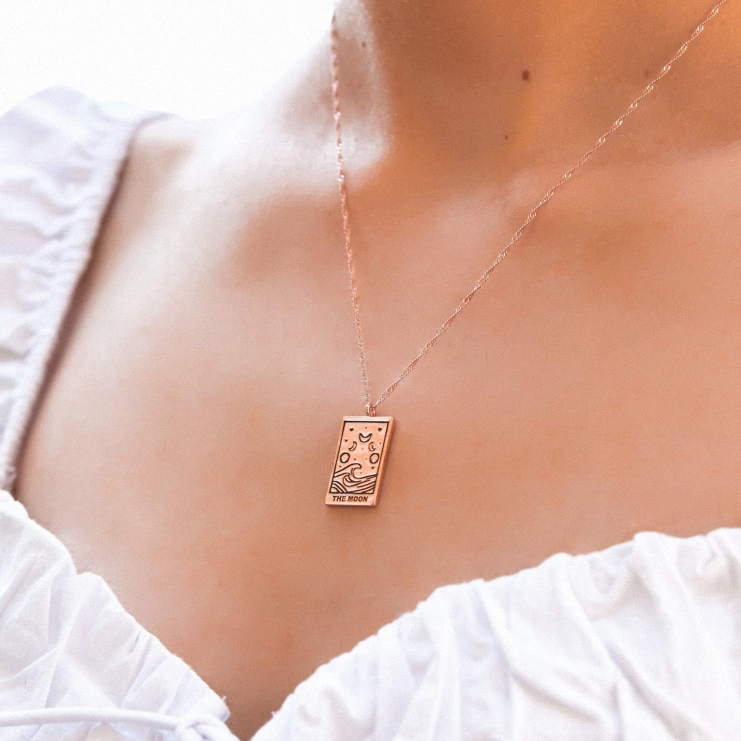 Pura Vida 18" Silver or Rose Gold Tarot Pendant Necklace - Handmade Statement Necklace with Silver or Rose Gold Chain - Long Necklaces, Boho Jewelry for Women - 3" Extender - Image 4