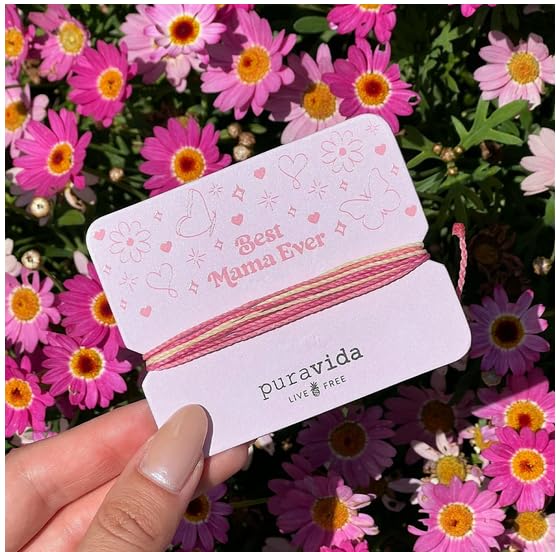 Pura Vida Bracelets Gift Best Mama Ever Card for Moms Bracelet Stack, Pink & Red - Image 3