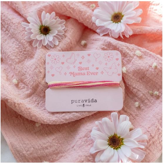 Pura Vida Bracelets Gift Best Mama Ever Card for Moms Bracelet Stack, Pink & Red - Image 4