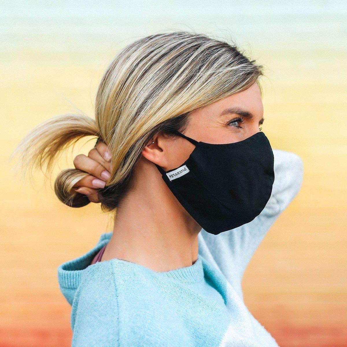 Pura Vida Face Mask – 2 Layer Washable Cotton Facial Cover with Insert Pocket – Black - Image 3