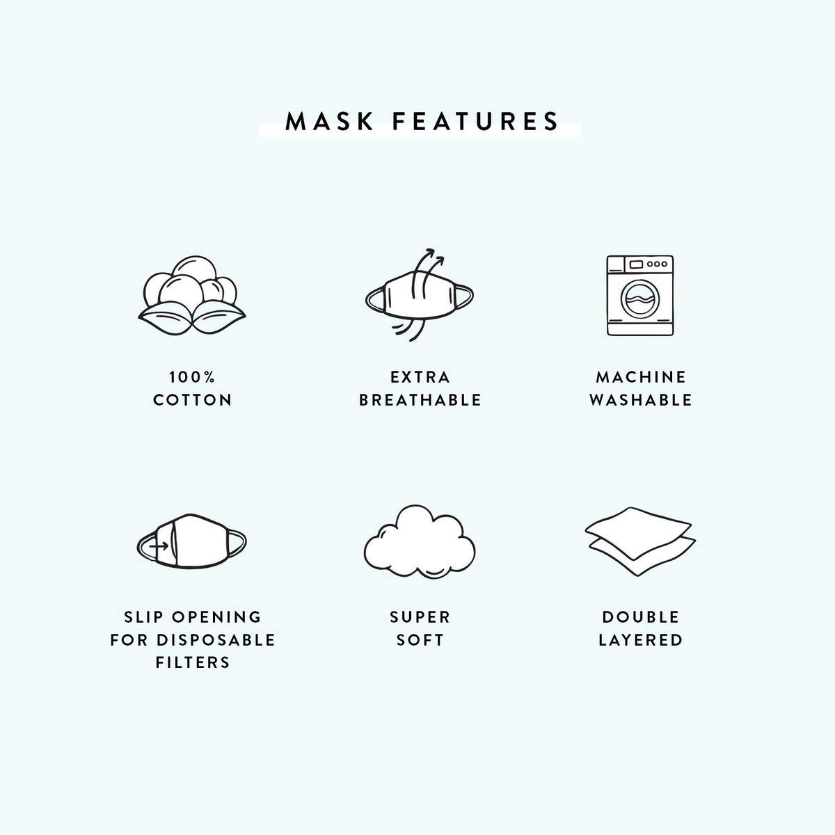 Pura Vida Face Mask – 2 Layer Washable Cotton Facial Cover with Insert Pocket – Black - Image 5