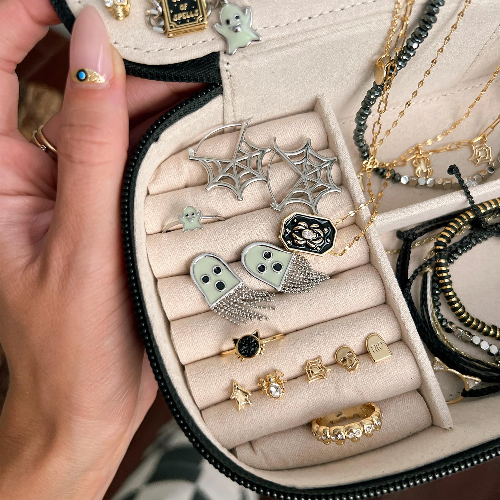 Pura Vida Ghost Emoticon Glow in the Dark Stud Earrings - Halloween Earrings for Women, Silver Dangle Earrings - Halloween Jewelry, Cute Earrings - Silver/Black - Image 5