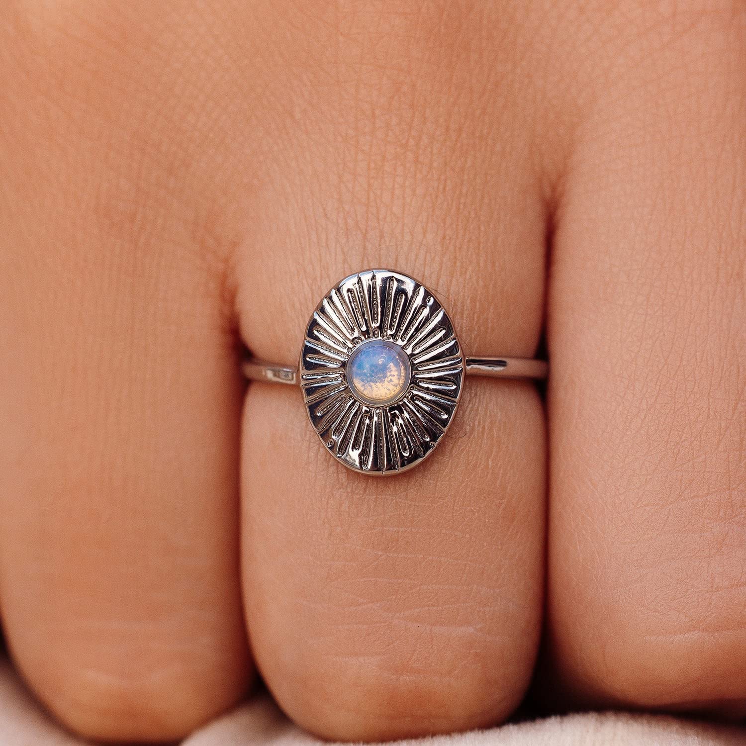 Pura Vida Ring Silver or Gold Plated Sun Ray Ring - Handmade Ring with Glass Opal Stone, Brass Base with Rhodium or Gold Plating - Cute Rings, Boho Jewelry for Women - Size 5-9 - Image 3