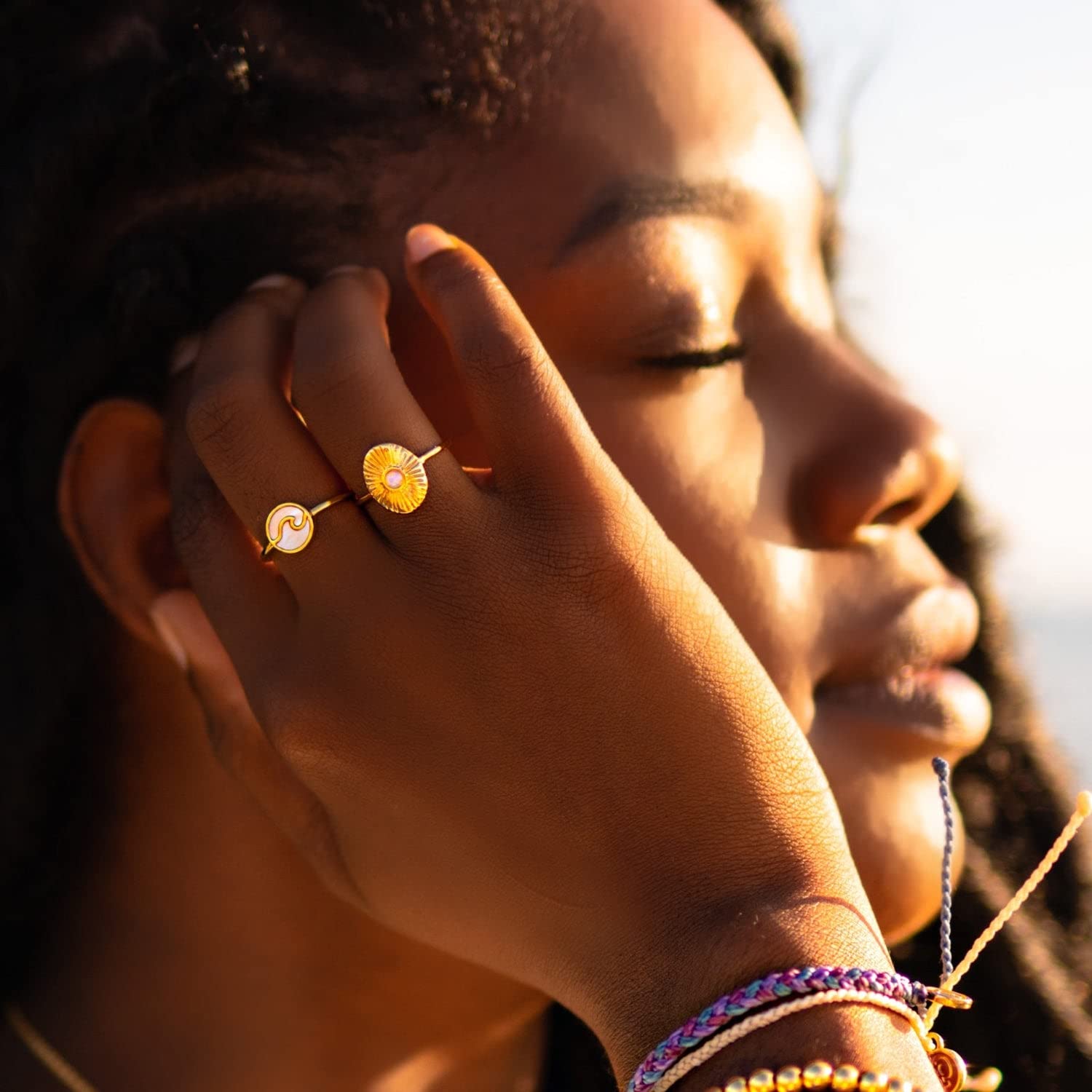 Pura Vida Ring Silver or Gold Plated Sun Ray Ring - Handmade Ring with Glass Opal Stone, Brass Base with Rhodium or Gold Plating - Cute Rings, Boho Jewelry for Women - Size 5-9 - Image 4