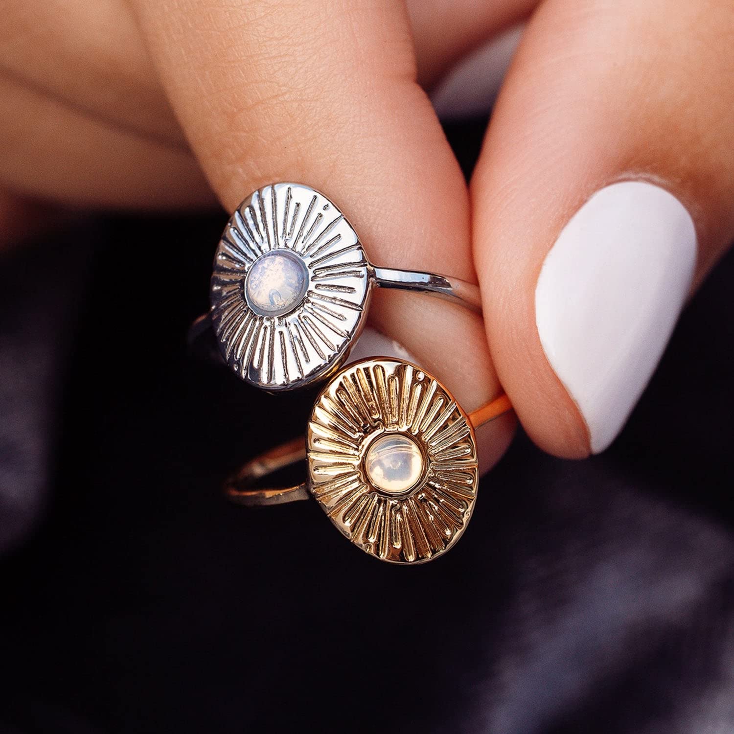 Pura Vida Ring Silver or Gold Plated Sun Ray Ring - Handmade Ring with Glass Opal Stone, Brass Base with Rhodium or Gold Plating - Cute Rings, Boho Jewelry for Women - Size 5-9 - Image 7