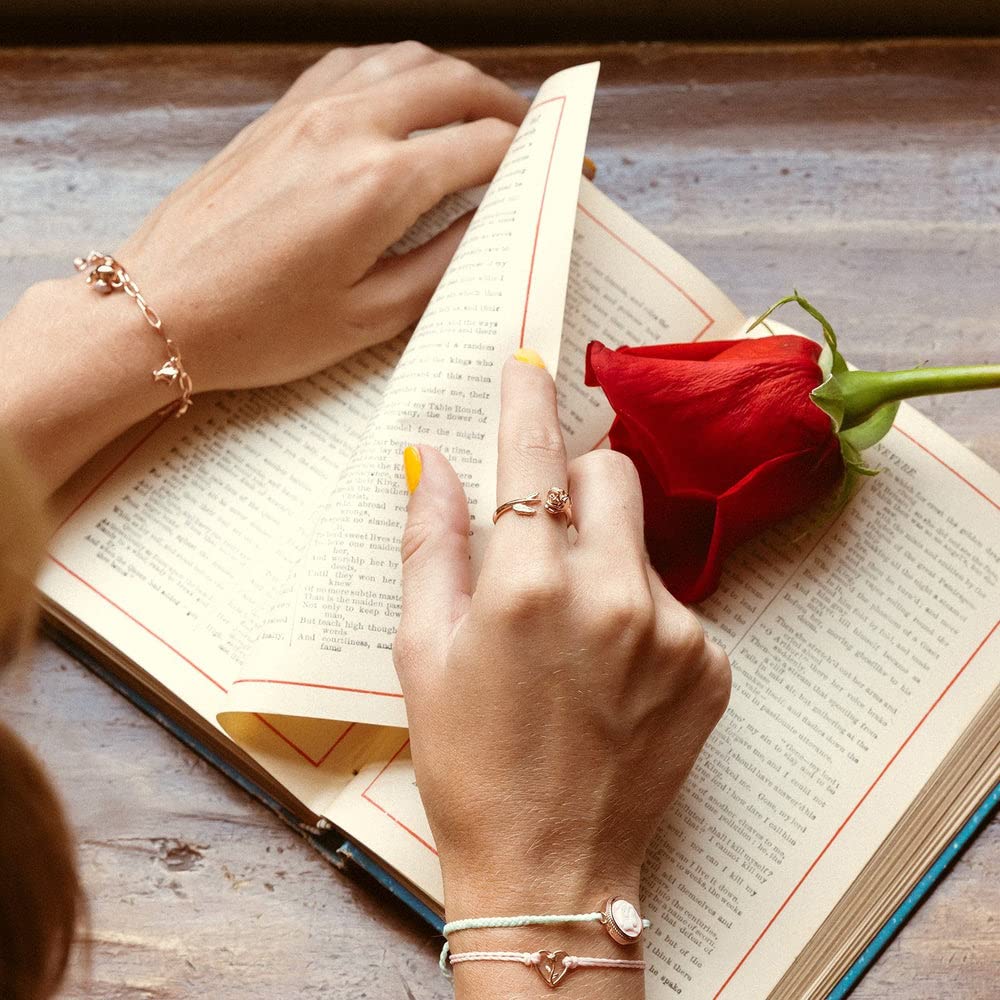 Pura Vida Rose Gold-Plated Disney Belle Rose Open Ring - Rosebud Charm, Brass Base - Size 5-9 - Image 4