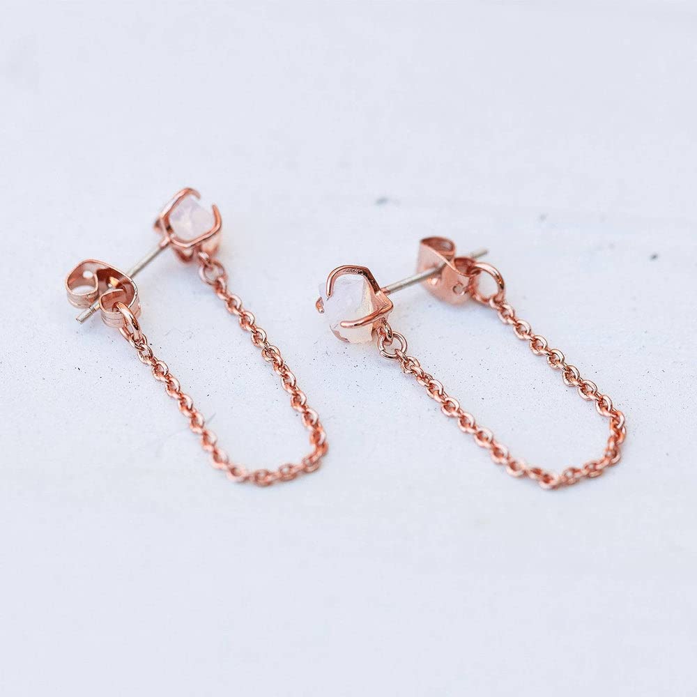 Pura Vida Rose Gold-Plated Raw Gem Chain Wrap Earrings - Brass Base, Sterling Silver Posts - 1 Pair - Image 3