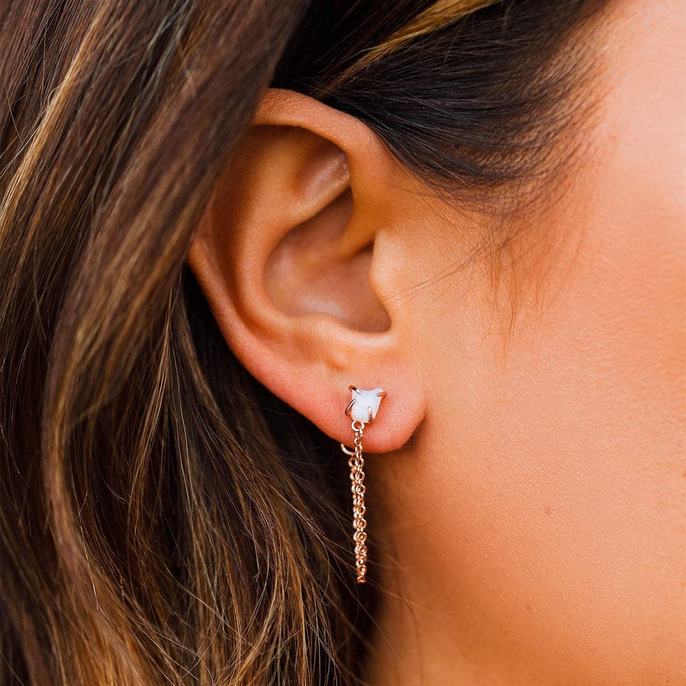 Pura Vida Rose Gold-Plated Raw Gem Chain Wrap Earrings - Brass Base, Sterling Silver Posts - 1 Pair - Image 4