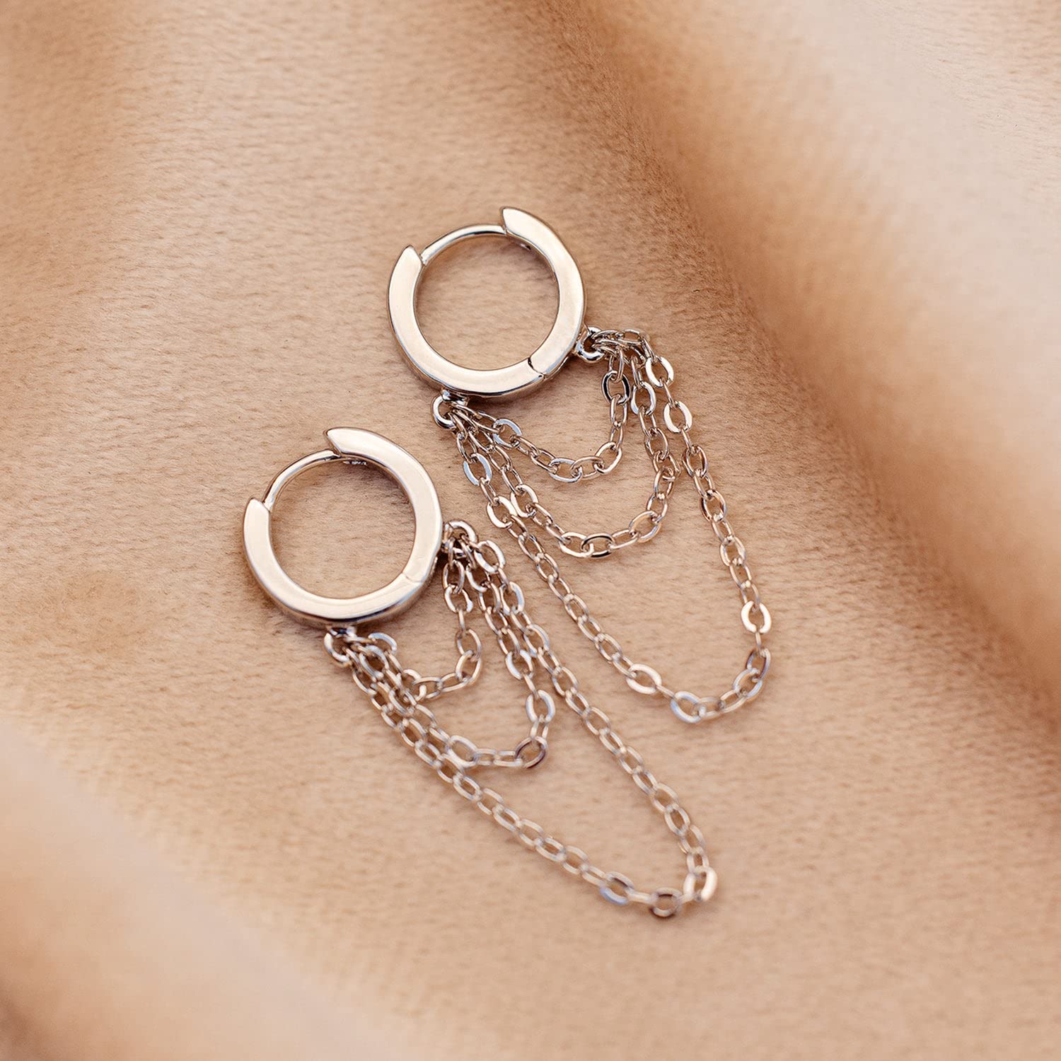 Pura Vida Silver Draped Chain Hoop Earrings - Handmade Earrings with E-Coating, Boho Earrings - Sterling Silver Earrings for Women, Statement Earrings for Women, Boho Jewelry for Women - 1 Pair - Image 3