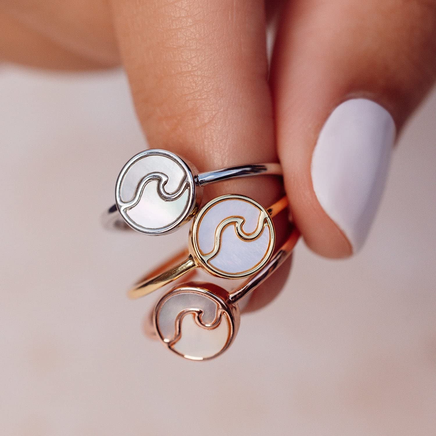 Pura Vida Silver, Rose Gold, or Gold Encinitas Handmade Ring - Mother of Pearl Inlay Ring Jewelry, Brass Base with Rhodium Plating - Cute Rings, Boho Jewelry for Women - Size 5-9 - Image 3