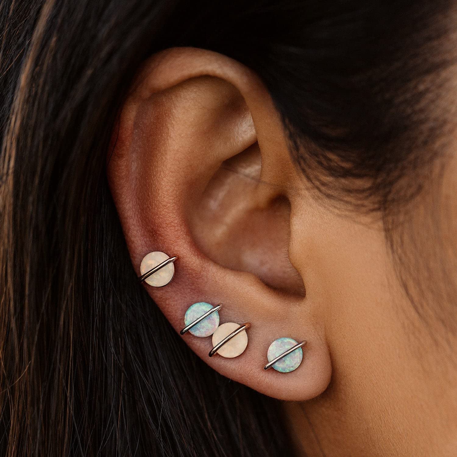 Pura Vida Silver White Opal Stud Earrings - Handmade Earrings with Synthetic Opal, Boho Earrings - Sterling Silver Earrings for Women, Statement Earrings for Women, Boho Jewelry for Women - 1 Pair - Image 5