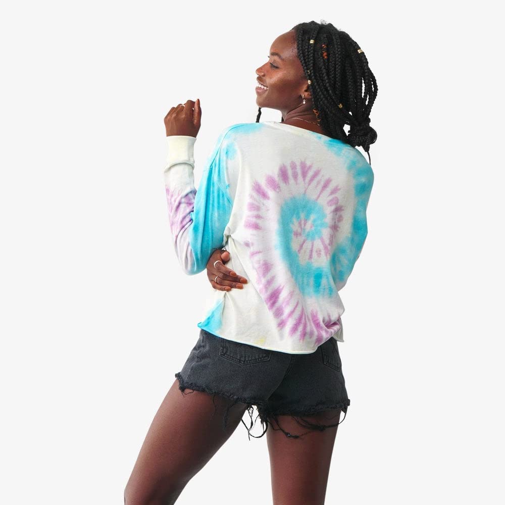 Pura Vida Women's Dreamer Boxy Shirt - Long Sleeves, Relaxed Fit - Purple & Blue Tie Dye - Image 3