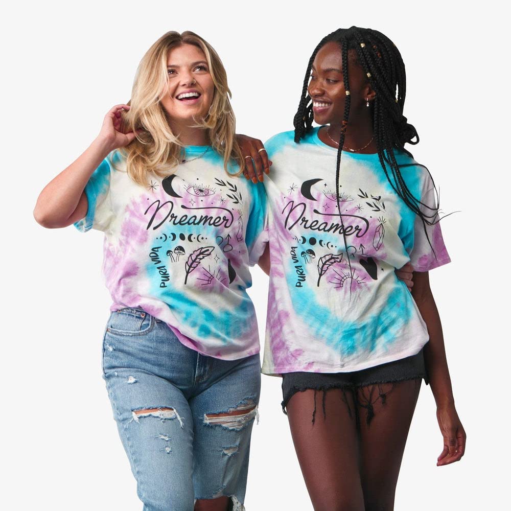 Pura Vida Women's Dreamer Crewneck Shirt - Short Sleeves, Oversized Tee - Purple & Blue Tie Dye - Image 5